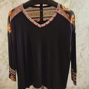 Black and Aztec Design Top